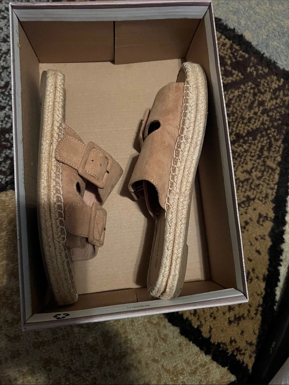 Makalu Women's Tan Suede Double-Buckle Espadrille Slide Sandals